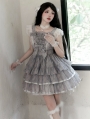 Gray Diamond Print Flutter Sleeves Sweet Tiered Lolita JSK Dress