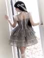 Gray Diamond Print Flutter Sleeves Sweet Tiered Lolita JSK Dress