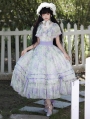 Light Green and Purple Floral Print Ruffle Classic Lolita OP Dress