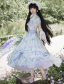 Light Green and Purple Floral Print Ruffle Classic Lolita OP Dress