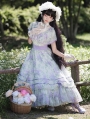 Light Green and Purple Floral Print Ruffle Classic Lolita OP Dress