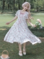 White and Pink Teddy Strawberry Print Cotton Classic Lolita OP Dress