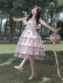 White and Pink Teddy Strawberry Print Tiered Classic Lolita JSK Dress