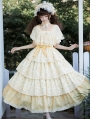 Yellow Floral Embroidery Print Tiered Classic Lolita JSK Dress