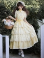 Yellow Floral Embroidery Print Tiered Classic Lolita JSK Dress