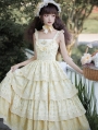 Yellow Floral Embroidery Print Tiered Classic Lolita JSK Dress