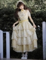 Yellow Floral Embroidery Print Tiered Classic Lolita JSK Dress