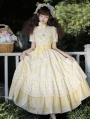 Yellow Floral Embroidery Print Tiered Classic Lolita JSK Dress