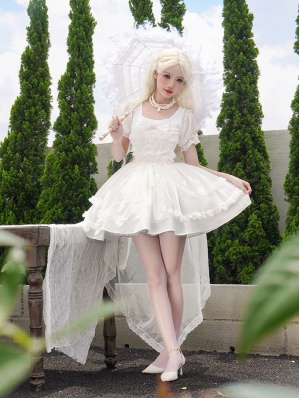 White Bowknot Jacquard Classic Elegant Tail Lolita JSK Dress