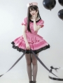 Black and Pink Sweet Ruffle Neck Puff Sleeves Lolita OP Dress