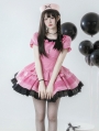 Black and Pink Sweet Ruffle Neck Puff Sleeves Lolita OP Dress