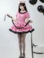 Black and Pink Sweet Ruffle Neck Puff Sleeves Lolita OP Dress