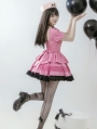 Black and Pink Sweet Ruffle Neck Puff Sleeves Lolita OP Dress