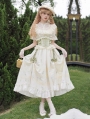 Creamy Floral Print Embroidery Lace Ruffle Classic Lolita OP Dress