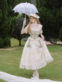 Creamy Floral Print Embroidery Lace Ruffle Classic Lolita OP Dress