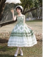 Green and White Ruffle Trim Drawstring Classic Lolita JSK Dress