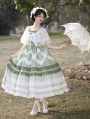 Green and White Ruffle Trim Drawstring Classic Lolita JSK Dress