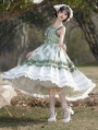 Green and White Ruffle Trim Drawstring Classic Lolita JSK Dress