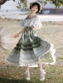 Green and White Ruffle Trim Drawstring Classic Lolita JSK Dress