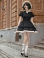 Black Classic Daily Short Lolita OP Dress with Detachable Bowknot