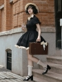 Black Classic Daily Short Lolita OP Dress with Detachable Bowknot