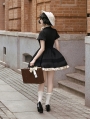 Black Classic Daily Short Lolita OP Dress with Detachable Bowknot