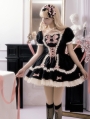 Black and Pink Bowknot Ruffle Sweet Puff Sleeves Lolita OP Dress