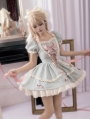 Green and Pink Bowknot Ruffle Sweet Puff Sleeves Lolita OP Dress