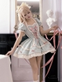 Green and Pink Bowknot Ruffle Sweet Puff Sleeves Lolita OP Dress