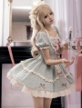 Green and Pink Bowknot Ruffle Sweet Puff Sleeves Lolita OP Dress