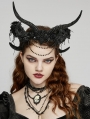 Black Gothic Dark Demon Horn Bead Flower Headwear