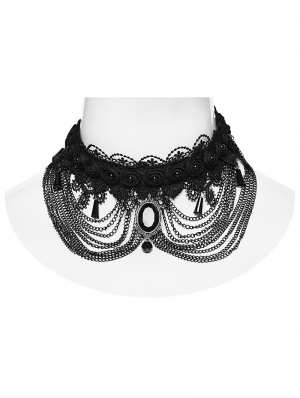 Black Gothic Gorgeous Lace Layered Chain Headwear Choker