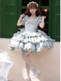 Champagne/Green/Pink/Black Princess Bow Ruffle Sweet Lolita OP Dress