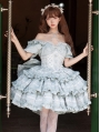 Champagne/Green/Pink/Black Princess Bow Ruffle Sweet Lolita OP Dress