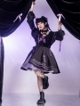 Purple and Black Cat Paw Print Bowknot Gothic Lolita JSK Dress Set