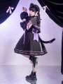 Purple and Black Cat Paw Print Bowknot Gothic Lolita JSK Dress Set