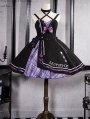 Purple and Black Cat Paw Print Bowknot Gothic Lolita JSK Dress Set