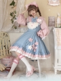 Blue and Pink Ruffle Bowknot Sweet Lolita JSK Dress and Blouse Set