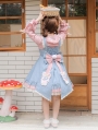 Blue and Pink Ruffle Bowknot Sweet Lolita JSK Dress and Blouse Set