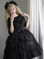 Black Tiered Ruffle Lace Overlay Retro Gothic Lolita JSK Dress