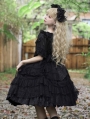 Black Tiered Ruffle Lace Overlay Retro Gothic Lolita JSK Dress