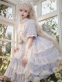 Light Purple and White Drawstring Lace Overlay Classic Lolita OP Dress