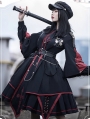 Black and Red Sanctioner Dark Military Gothic Lolita OP Dress Set