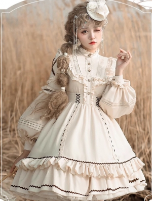 Ivory Shepherdess Long Sleeves Multi-Layer Ruffle Classic Lolita OP Dress