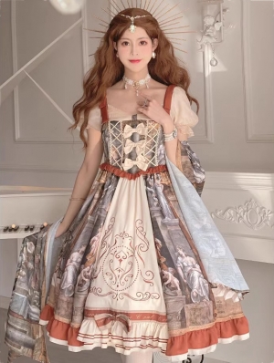 Constantine Oil Painting Print Ruffle Classic Retro Lolita OP Dress