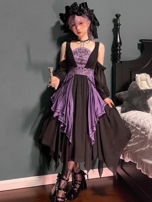 Black and Purple Witch Dark Gothic Lolita JSK Dress with Detachable Sleeves