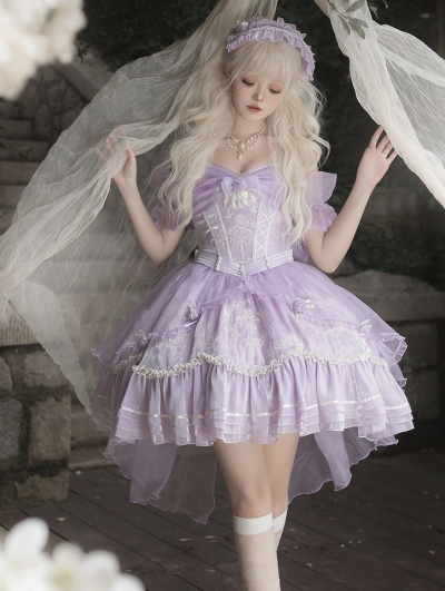 Purple Fantasy Ruffle Bowknot Elegant Sweet Lolita JSK Dress