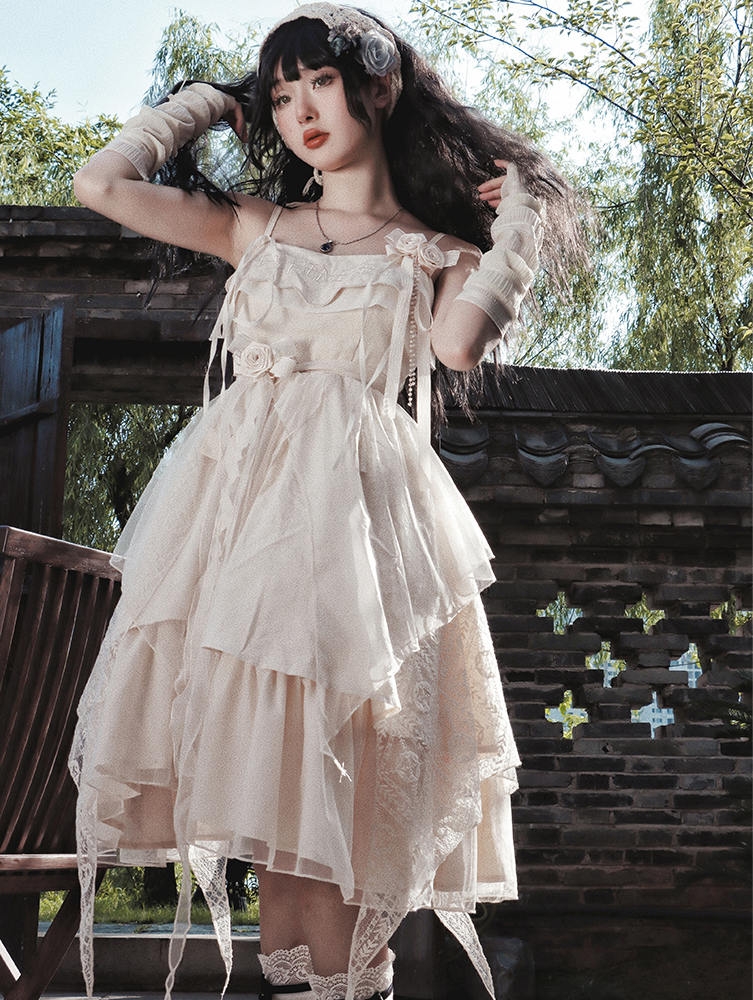 White Elegant Irregular Layered Ruffle Classic Lolita JSK Dress