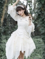 White Bamboo Leaves Print Drawstring Irregular Classic Lolita JSK Dress