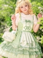 Green and White Floral Rabbit Print Sweet Country Lolita JSK Dress